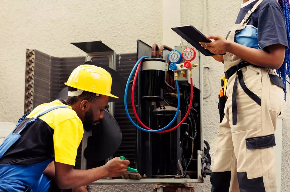 hvac maintenance service technician cleaning ac unit